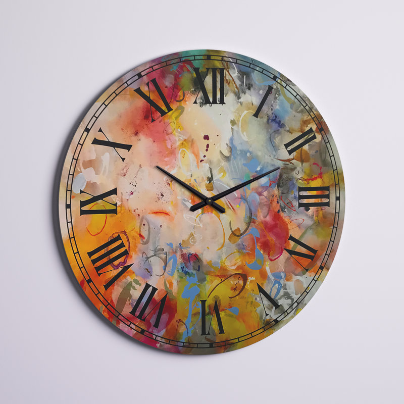Tourbillons de couleur bleue et jaune - grande horloge murale moderne, Surdimensionné