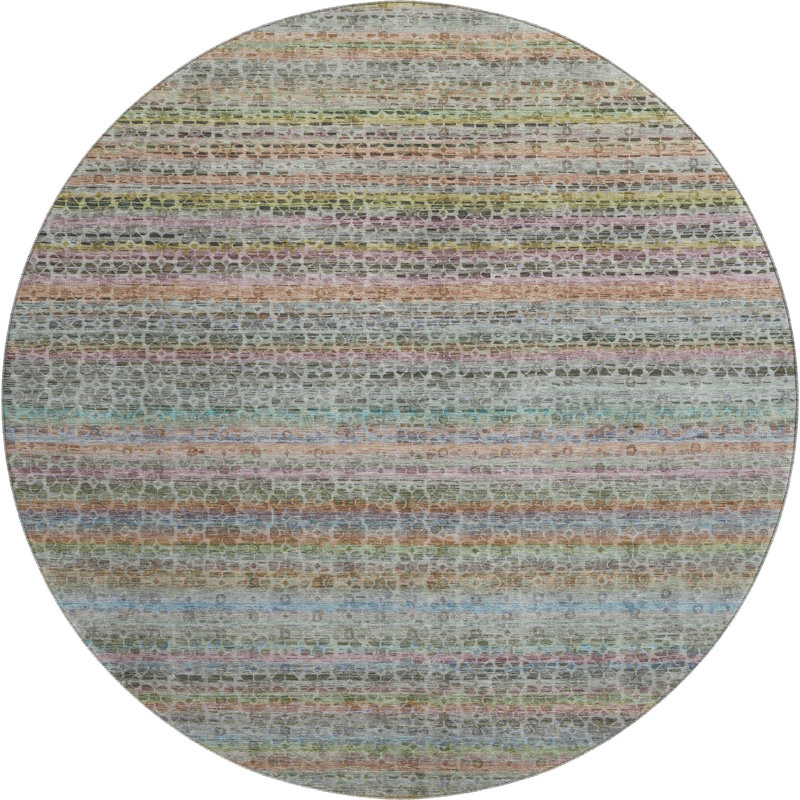 Premium Machine Washable Mayfield AMF2155 Striped Rug, Aqua, Round 8' 