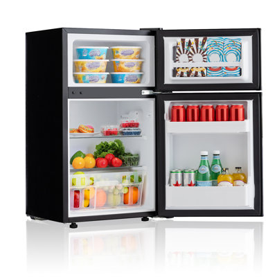 3.2 Cu.Ft Mini Fridge with Freezer, Double Door Small Refrigerator, Dorm Fridge with 3 Adjustable Thermostat, Energy Saving, Low Noise, Compact Refrigerator for Office, Bedroom, Dorm, Black