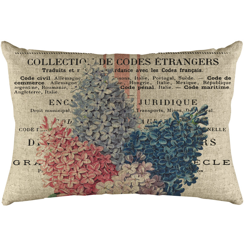 French Flowers Rectangular Linen Lumbar Pillow
