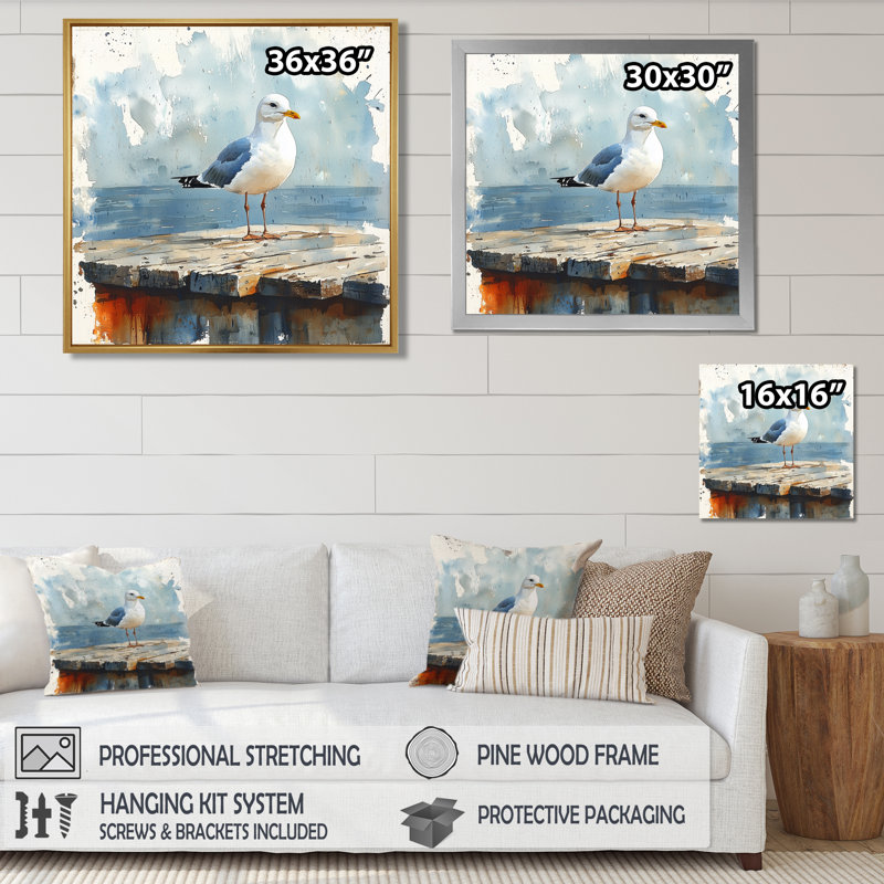 Avaleigh Seagull On The Dock II - oiseau, art mural, Reproduction encadrée d'une seule photo, Noir, H 16 po x l 16 po