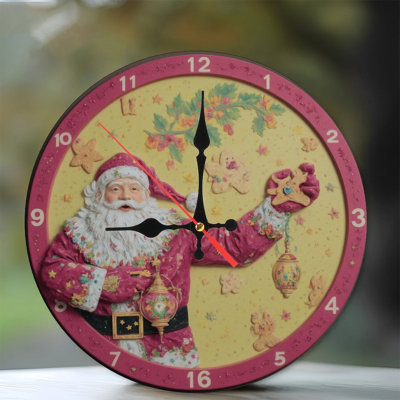 Père Noël-Horloge-Face-Avec-Ornements