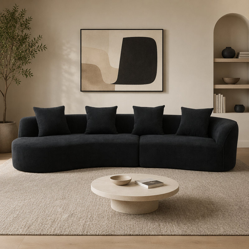 Canapé modulaire courbé de 126 po, Bouclé noir