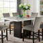 Table à manger transitionnelle 7 pièces avec table rectangulaire en marbre et 6 chaises hautes rembourrées en flanelle aux teintes grises ou noires de style contemporain, éléments traditionnels