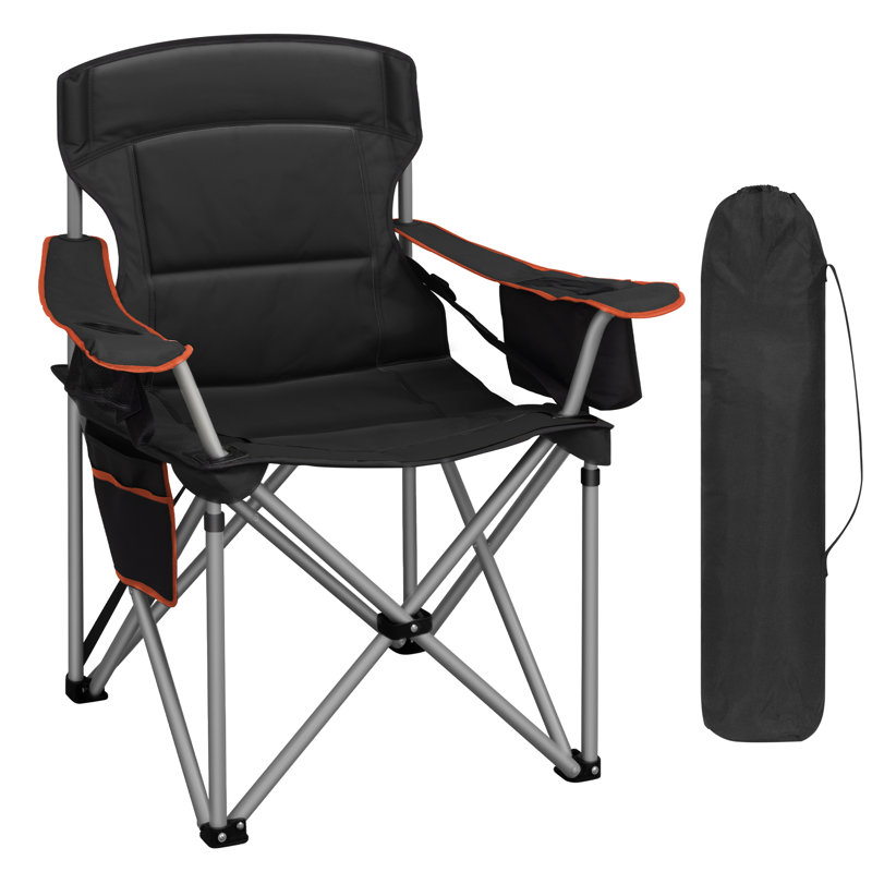 Folding Camping Chair for Adults Oversized 220KG, Heavy Duty Padded Camping Chair with Adjustable Lumbar Support, Cooler Bag, Cup Holder for Garden Balcony Fishing 