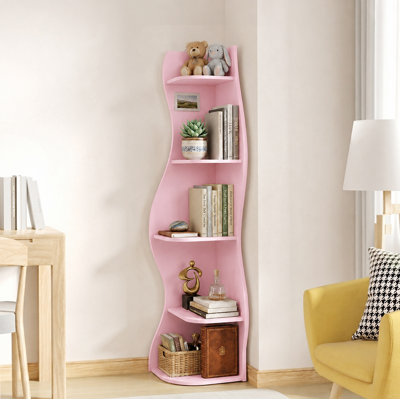 Étagère d'angle à 5 niveaux en forme de S, présentoir incurvé moderne autoportant, support de plante d'angle peu encombrant pour salon, chambre à coucher, salle de bain, bureau à domicile