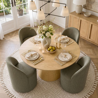 Ensemble de table de salle à manger pour 4 personnes avec table ronde unie et 4 chaises à roulettes rembourrées