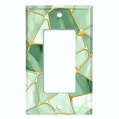 Metal Light Switch Plate Outlet Cover (Green Stained Glass Print - Single Rocker)