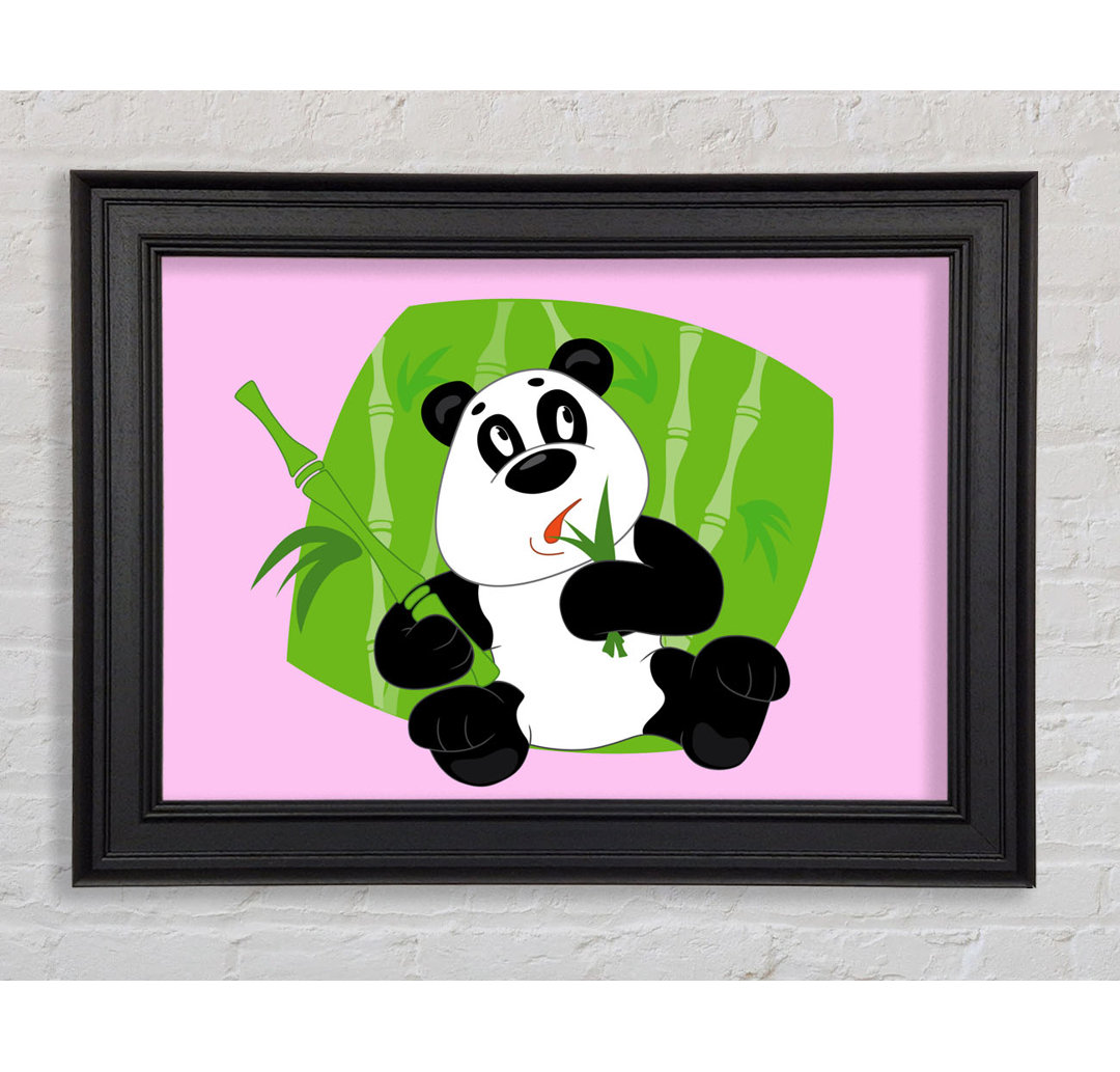 Panda isst Bambus Rosa Gerahmter Druck