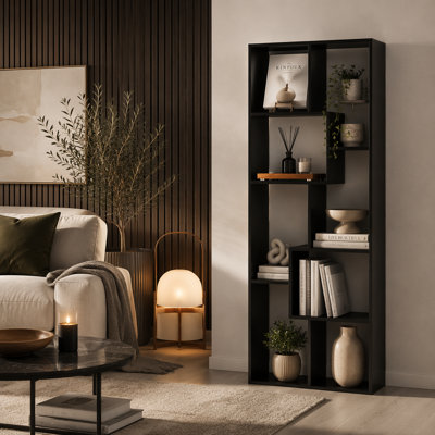 Étagère et bibliothèque asymétriques, 5 niveaux, noir, design moderne pour un rangement multifonctionnel et une division de pièce