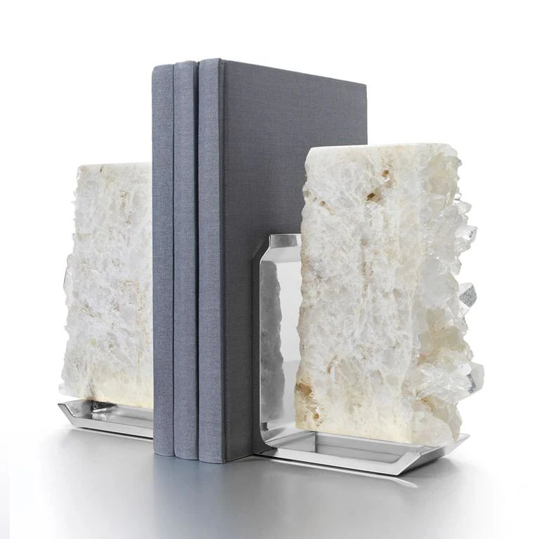 Fim Non-Skid Bookends, White/Silver