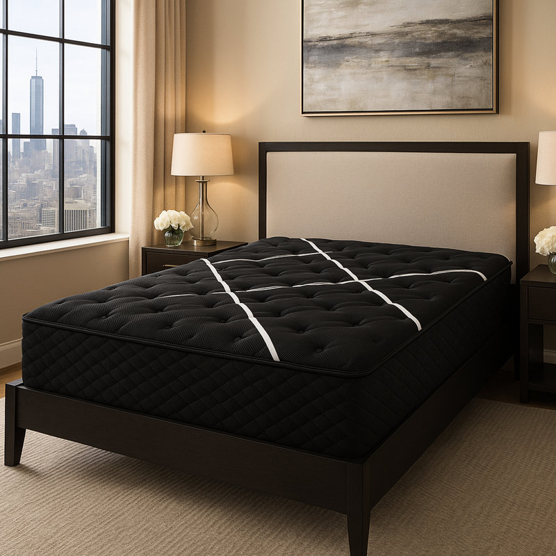 Grand matelas de 88 lb avec mousse de gel rafraîchissante et changement de phase, mémoire pour le confort de contour, structure de soutien, unité merveilleuse à ressorts enveloppés individuellement, hauteur de 12 pouces, taille noir et blanc