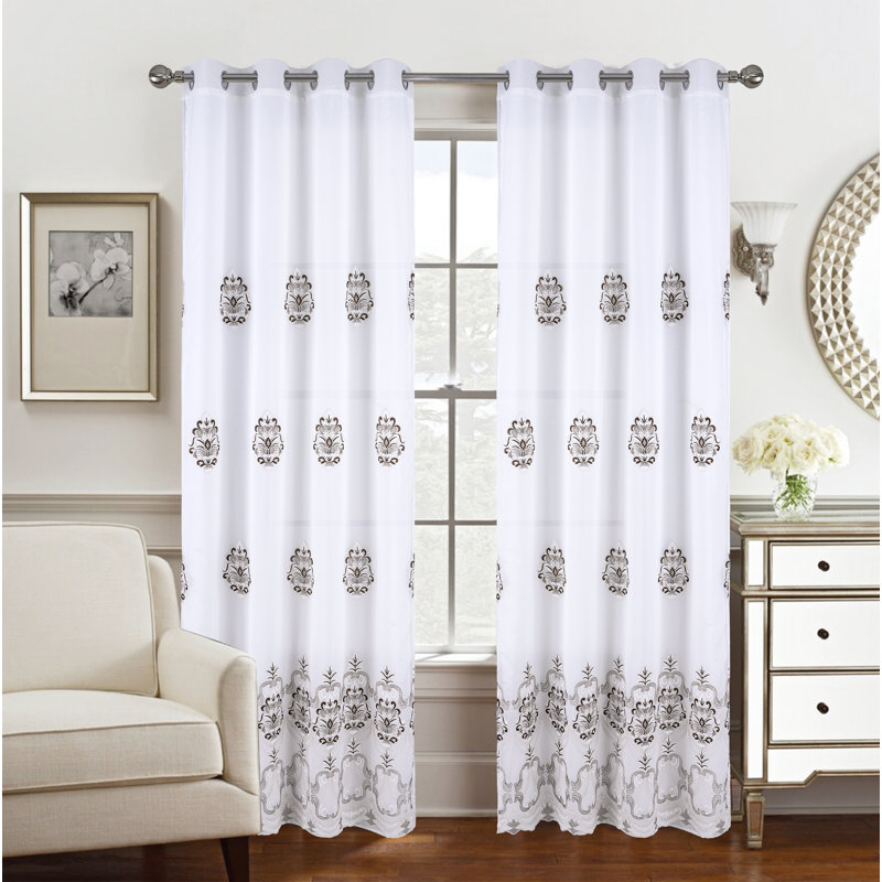Panneau de rideau transparent à motif floral double en polyester brodé Mkenzi, l 52 po x L 96 po, Café