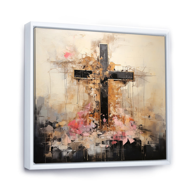 Minimalisme floral, croix religieuse, Cadre flottant blanc, H 24 po x l 24 po