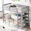 Lit mezzanine simple avec tablettes de rangement et bureau, gris et bois massif-1605930941-1605930938