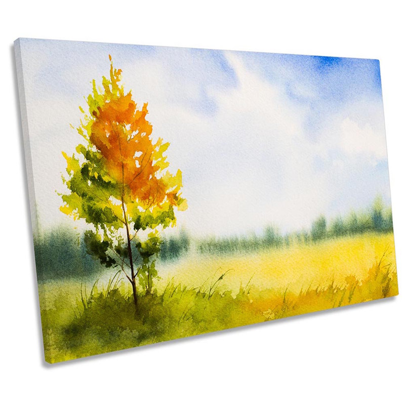 Tree Landscape Watercolour - Wrapped Canvas Print, 61cm H x 91.4cm W x 4cm D