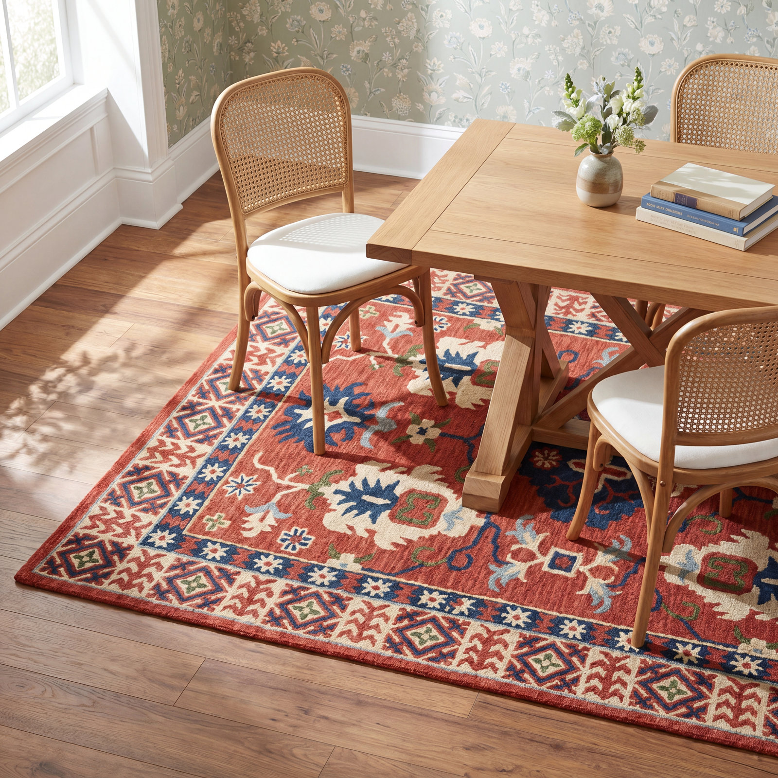 Adrien Red Beige Blue Hand-Tufted Wool Rug, Rectangle 9'6" x 13'6"