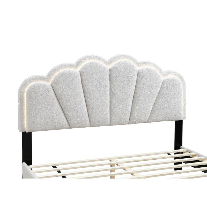 Lit élégant pour la chambre à coucher, lit plateforme tapissier avec tête de lit et lumières DEL intégrées, Double