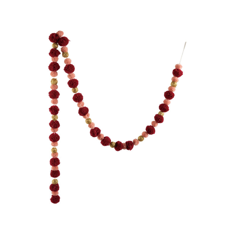 Guirlande bourgogne rose à pompons en polyester