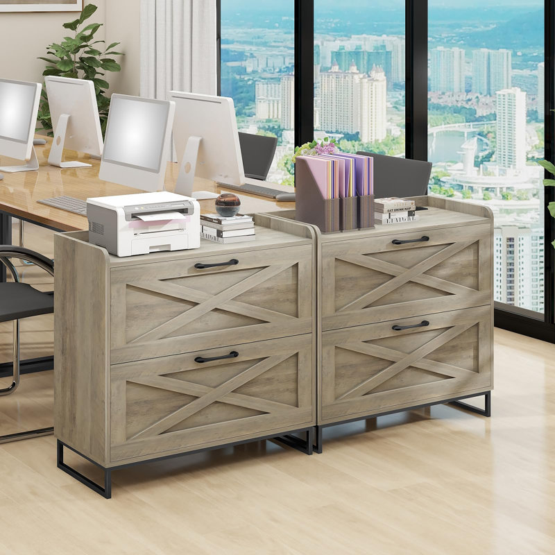 Lateral File Cabinet With Charging Station, Washed Gray