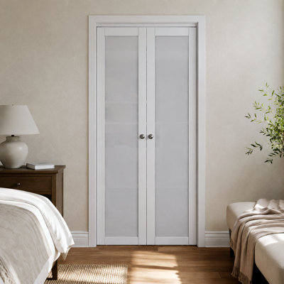 Pivot-French Door 24" x 80" 1-Lite Frosted Glass Door with Installation Hardware Kit(Ideal For Closet-Pantry-Laundry-Bathroom-Bedroom)