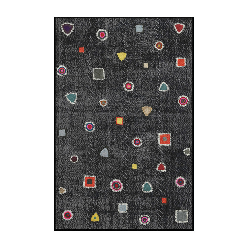 Tapis contemporain noir / rouge, Rectangle 5 pi x 7 pi