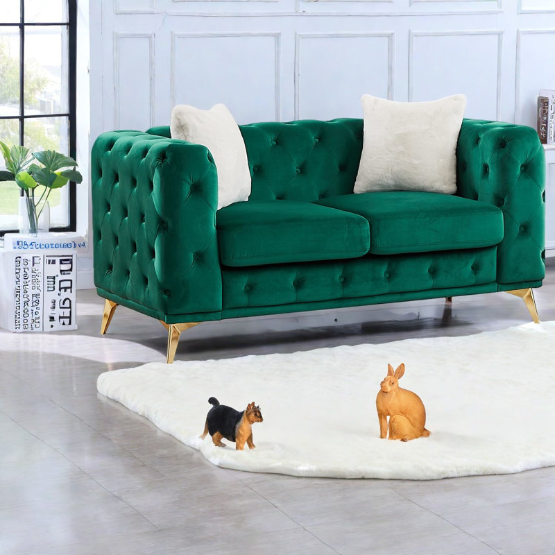 Canapés à compression, Chesterfield moderne en velours vert de 61 pouces pour la maison