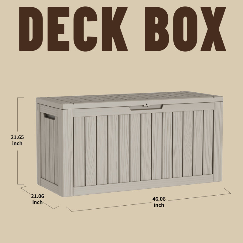 Boîte de rangement en résine résistante à l'eau 90 gallons, coffre de rangement en résine résistant aux intempéries, grande capacité verrouillable, banc de rangement extérieur polyvalent