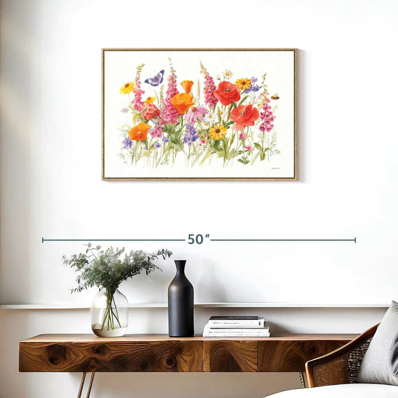 Fleurs sauvages en fleurs, Cadre flottant en bois naturel, 46 po x 31 po