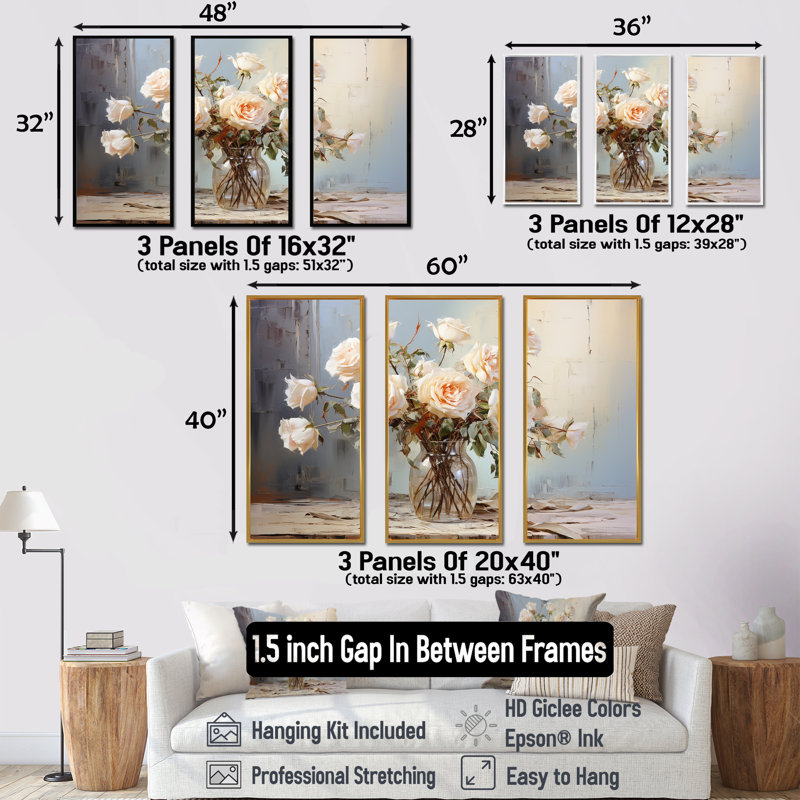 «Roses Farmhouse Still Life - Roses», ensemble de reproduction d'art mural, H 32 po x l 48 po x P 1 po