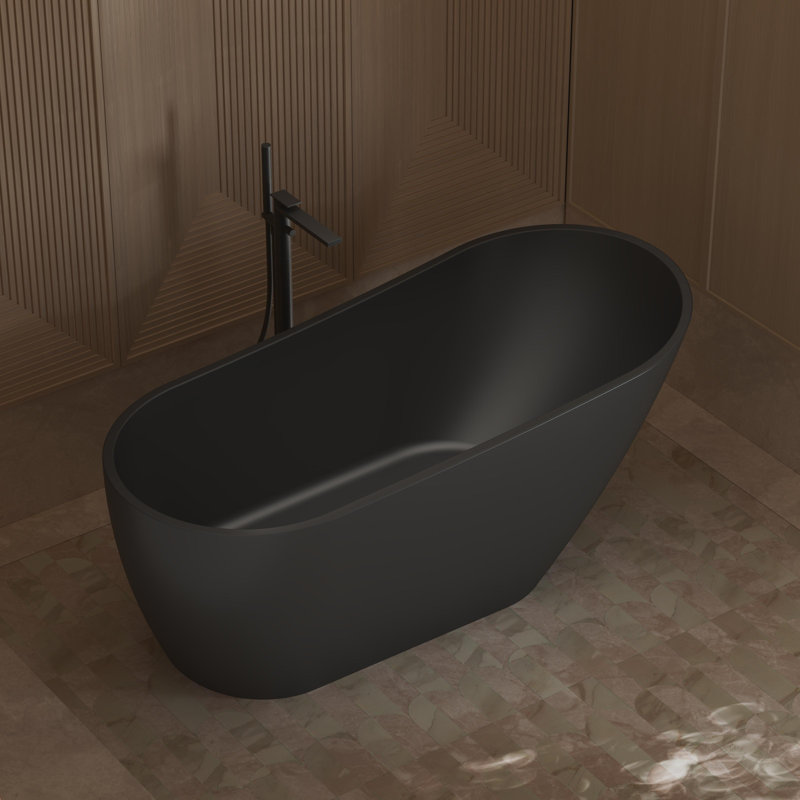Monblari 51" X 27.5" Acrylic Freestanding Black Soaking Bathtub With Overflow And Pop-Up Drain For Bathroom, Matte Black