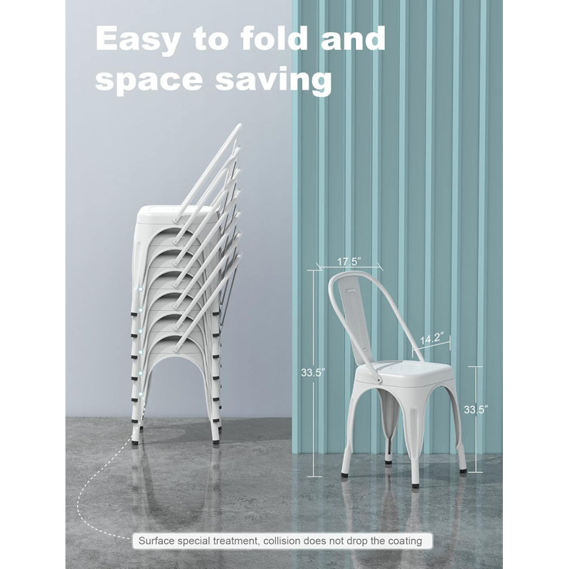White Powder-Coated Metal Stackable Dining Chairs Set of 4
