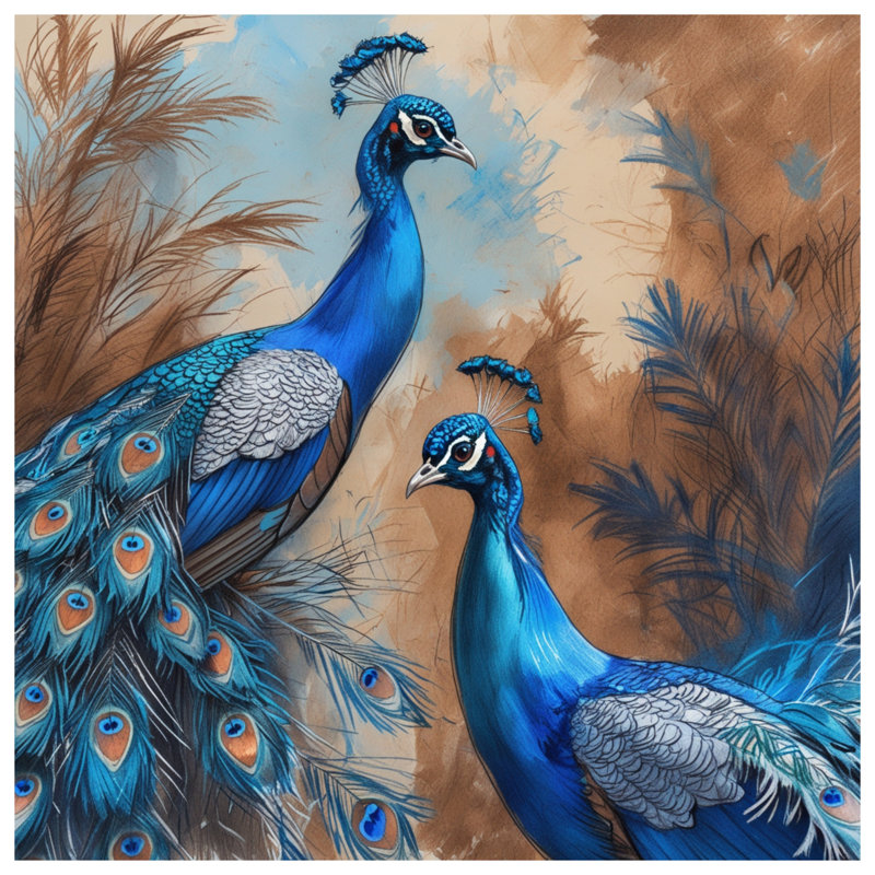 Blue Peacock Illustration Comforter, Twin