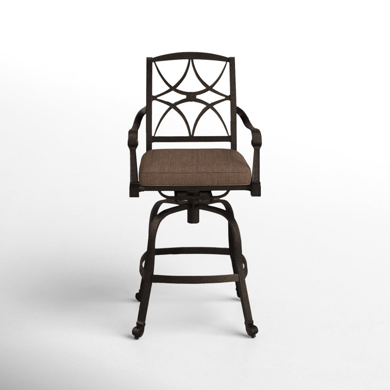 Wiltshire Outdoor Swivel Bar Stool, 30.25", Spectrum Denim Sunbrella® Plainweave, Chestnut Brown