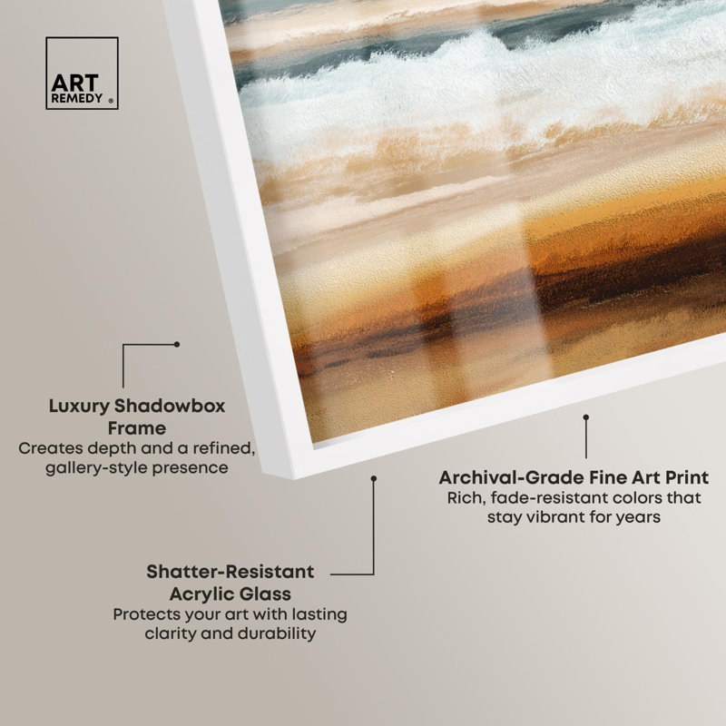 «Sandspit Shoreline Coastal Art Shadowbox» par Art Remedy, H 37 po x l 55 po, Blanc