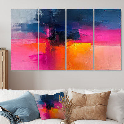 Fuchsia Sunrise - Art mural abstrait pour le salon, 4 pièces
