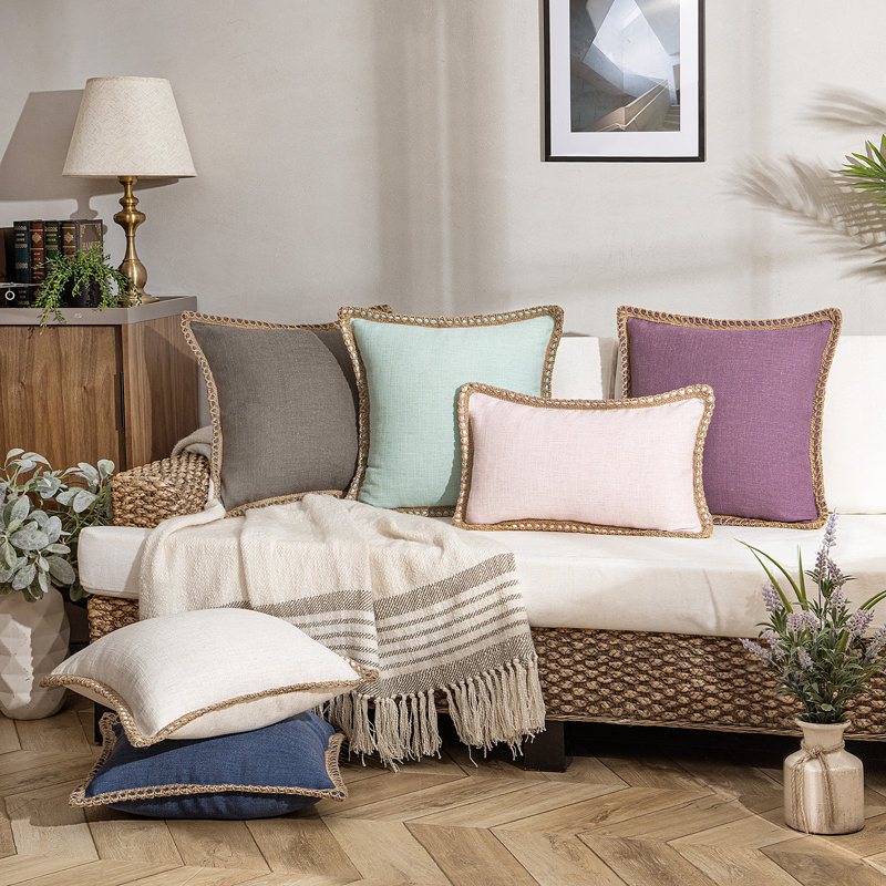 Red Burlap Linen Tailored Edge Decorative Throw Pillow Set