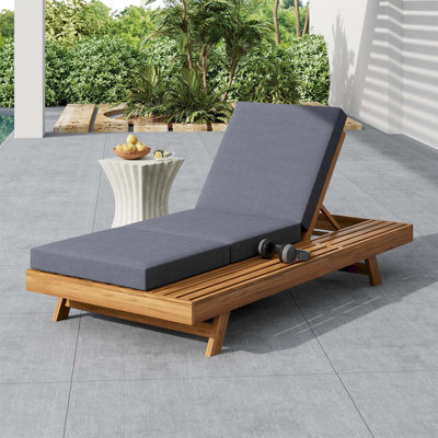 Ensemble de chaises longues, espace disponible d'un côté, bois massif d'acacia avec coussin de détente (gris foncé et triple pli) - version crème assortie disponible