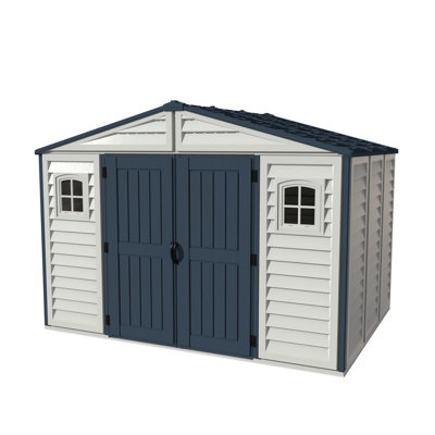 Abri de jardin en vinyle Duramax RidgeLine 10,5 x 8 pi avec ensemble de fondation en métal