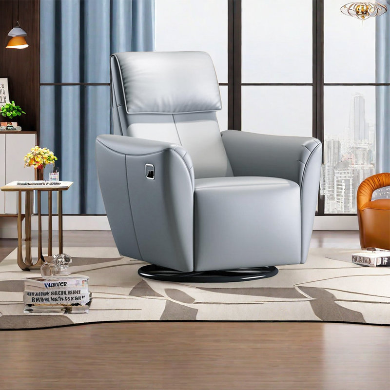 Leahey Faux Leather Recliner, Light Gray Faux Leather