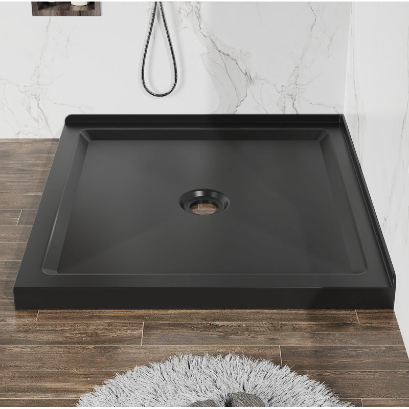36"X36" Shower Base 3.3" Height Anti-Slip Acrylic Center Drain Double Threshold Shower Basin In Black, Black