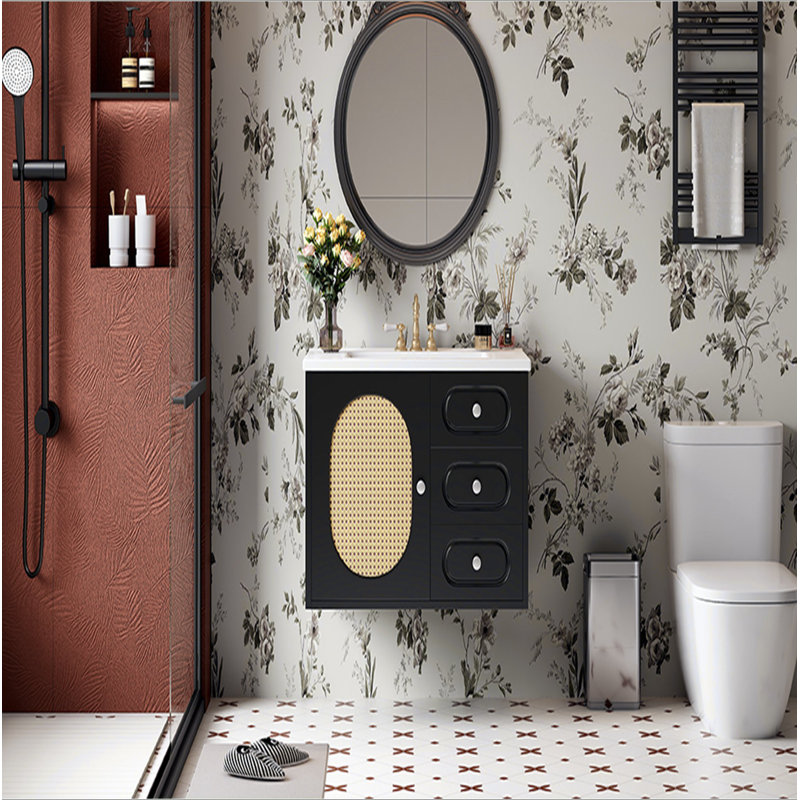Meuble-lavabo 30 po avec lavabo en céramique, meuble-lavabo Mid-Century avec 2 tiroirs, meuble-lavabo avec grand espace de rangement