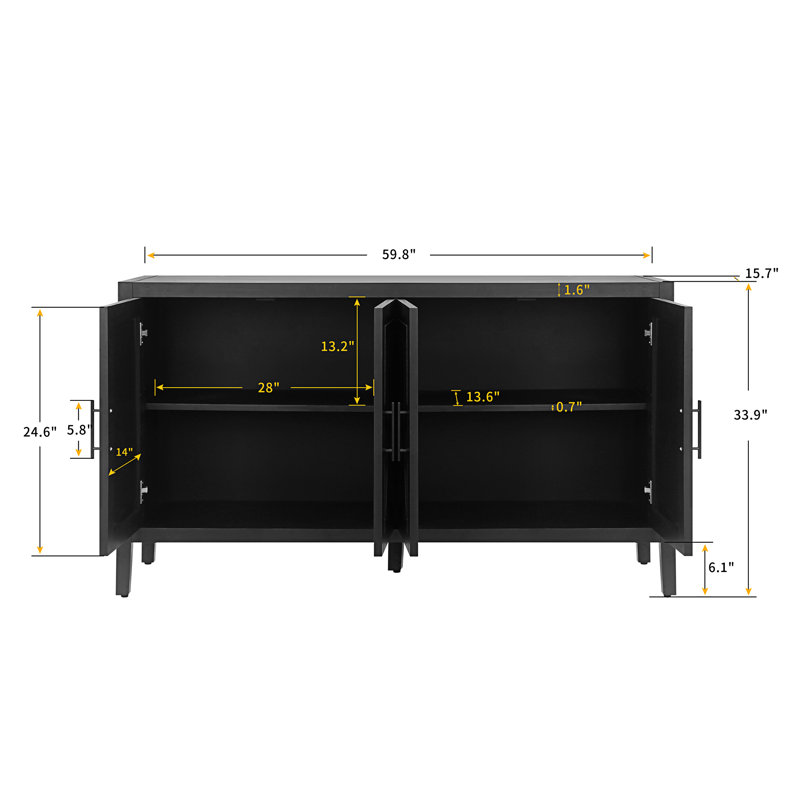 Accent Cabinet With 4 Doors Wood Sideboard Buffet Cabinet Console Table Credenza Buffet Table, Black