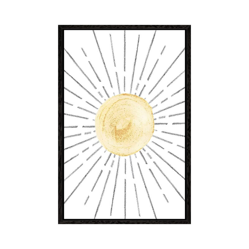 Mininal Mustard Sun by Whales Way - Painting on Canvas, Black Framed, 66.04 cm H x 45.72 cm W