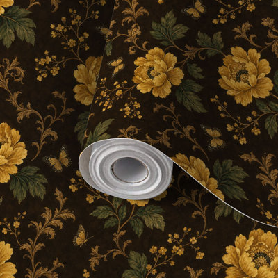Papier peint auto-adhésif avec papillons floraux jaunes rétro auto-adhésifs et amovibles 24 po x 118 po (60 x 300 cm)