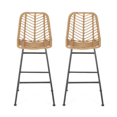 2 tabourets de bar d'extérieur - look moderne, pieds inclinés, structure en fer noir,