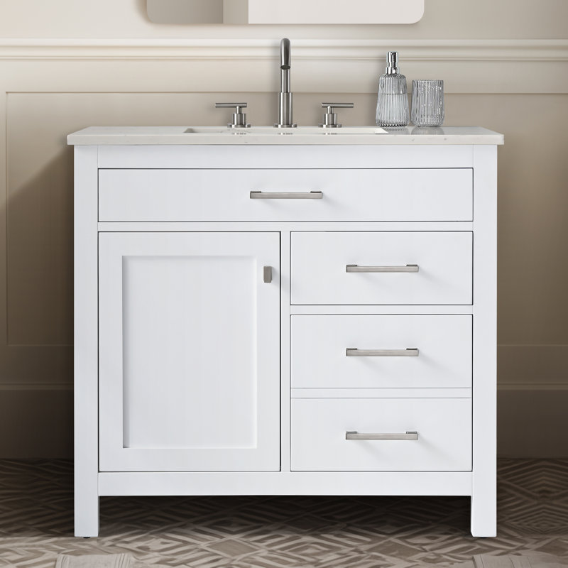 Trevor 36" W Single Vanity, White/Brushed Nickel