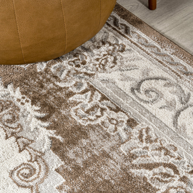 Tapis brun / gris Rosalia Cottage Medallion, Rectangle 7 pi 10 po x 10 pi