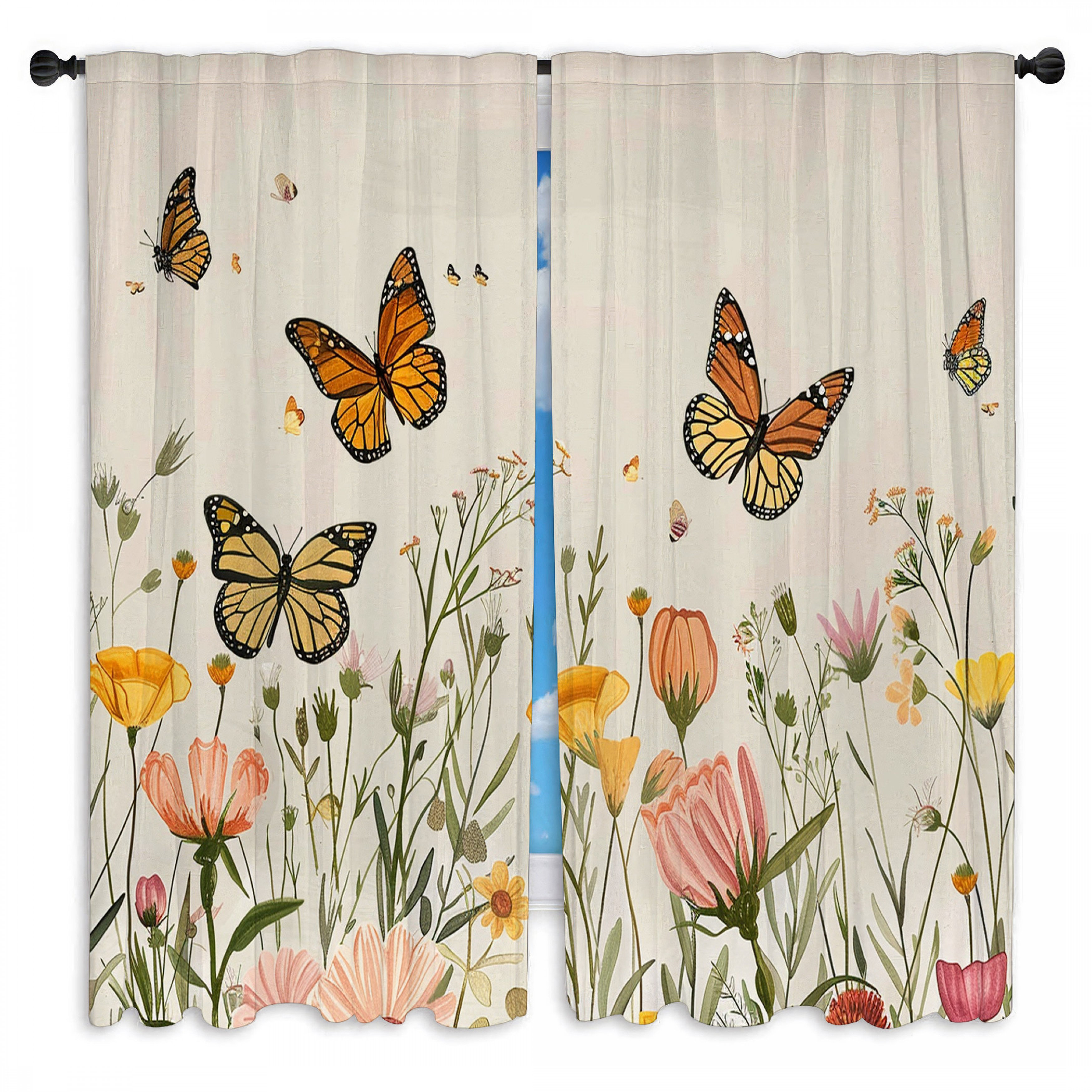 Wildon Home® Butterflies Window Curtains Insects Delicate Nature Drapes 