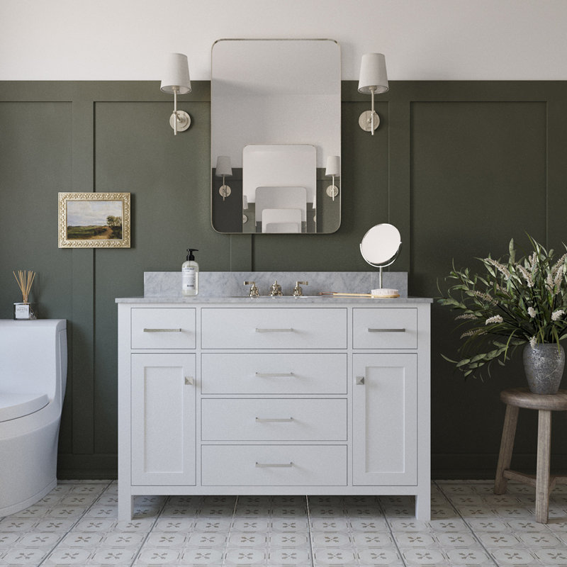 49'' Single Bathroom Vanity with Carrara Marble Top, White